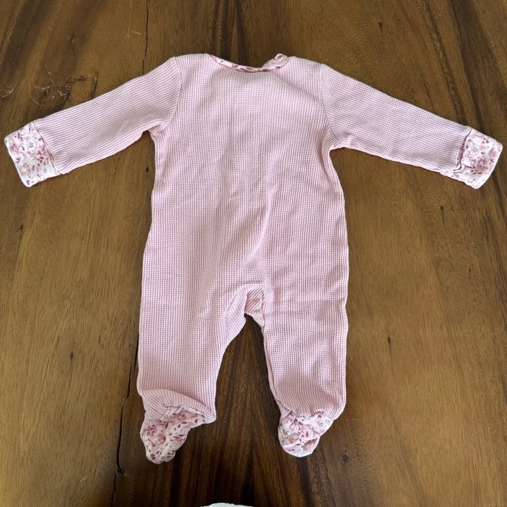 Carter’s Pink with Floral Accents Baby Girl Waffle Footed One Piece Size 3M